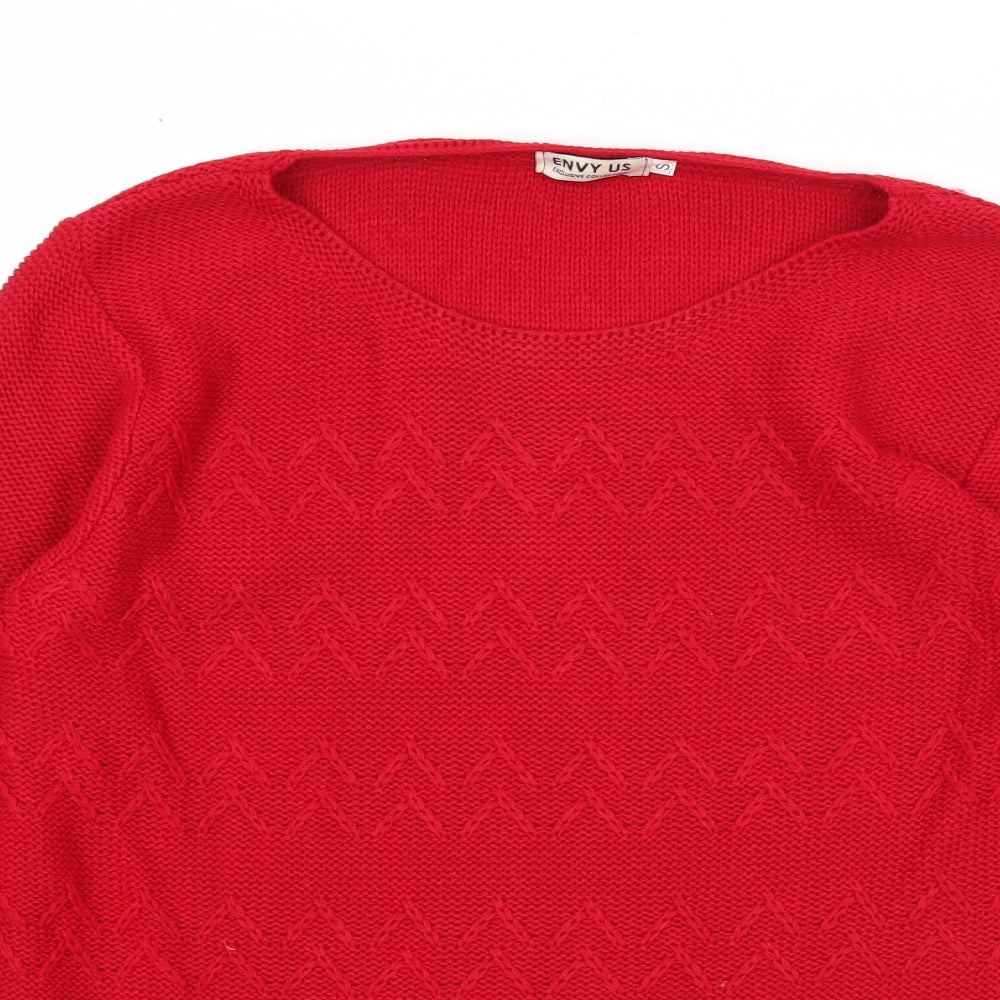 Envy Womens Red Boat Neck Acrylic Pullover Jumper Size S