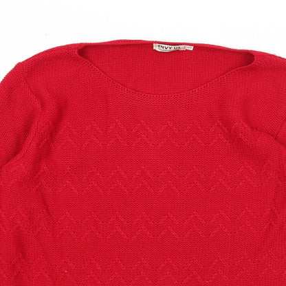 Envy Womens Red Boat Neck Acrylic Pullover Jumper Size S