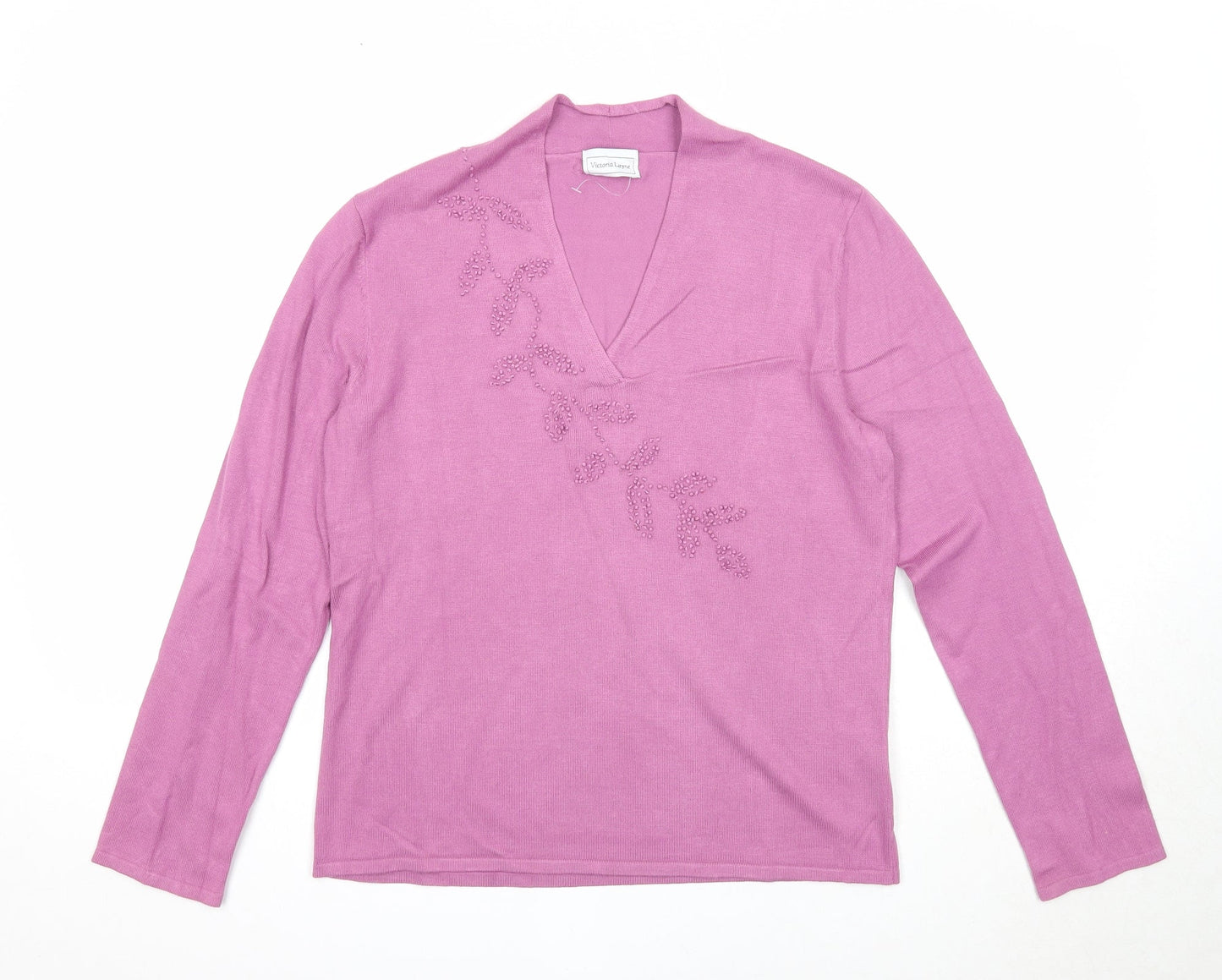 Victoria Layne Womens Purple V-Neck Viscose Pullover Jumper Size 12