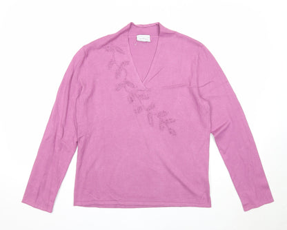 Victoria Layne Womens Purple V-Neck Viscose Pullover Jumper Size 12