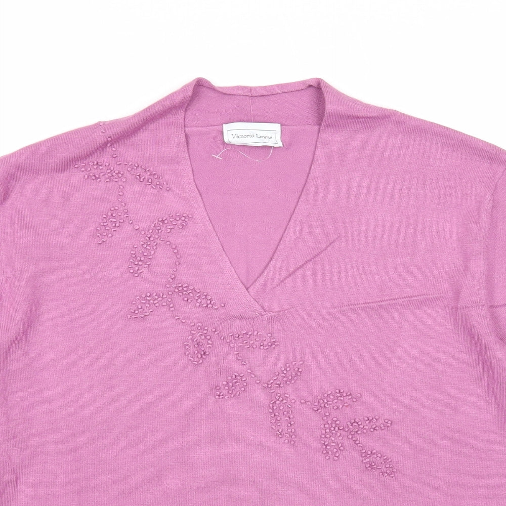 Victoria Layne Womens Purple V-Neck Viscose Pullover Jumper Size 12