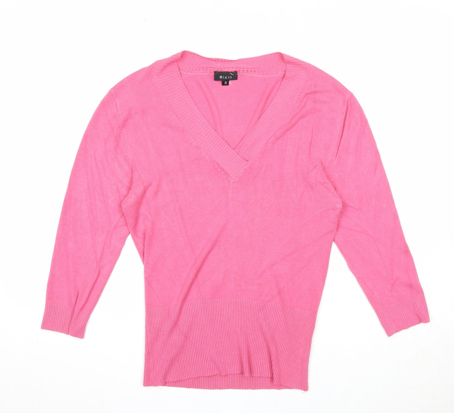 Mix in Womens Pink V-Neck Viscose Pullover Jumper Size M