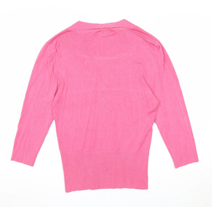 Mix in Womens Pink V-Neck Viscose Pullover Jumper Size M