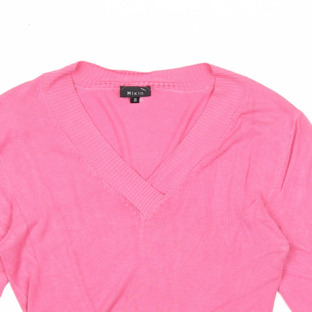 Mix in Womens Pink V-Neck Viscose Pullover Jumper Size M