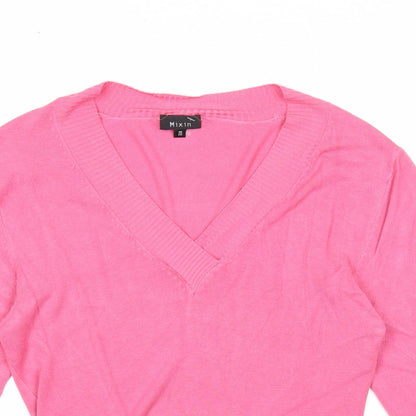 Mix in Womens Pink V-Neck Viscose Pullover Jumper Size M