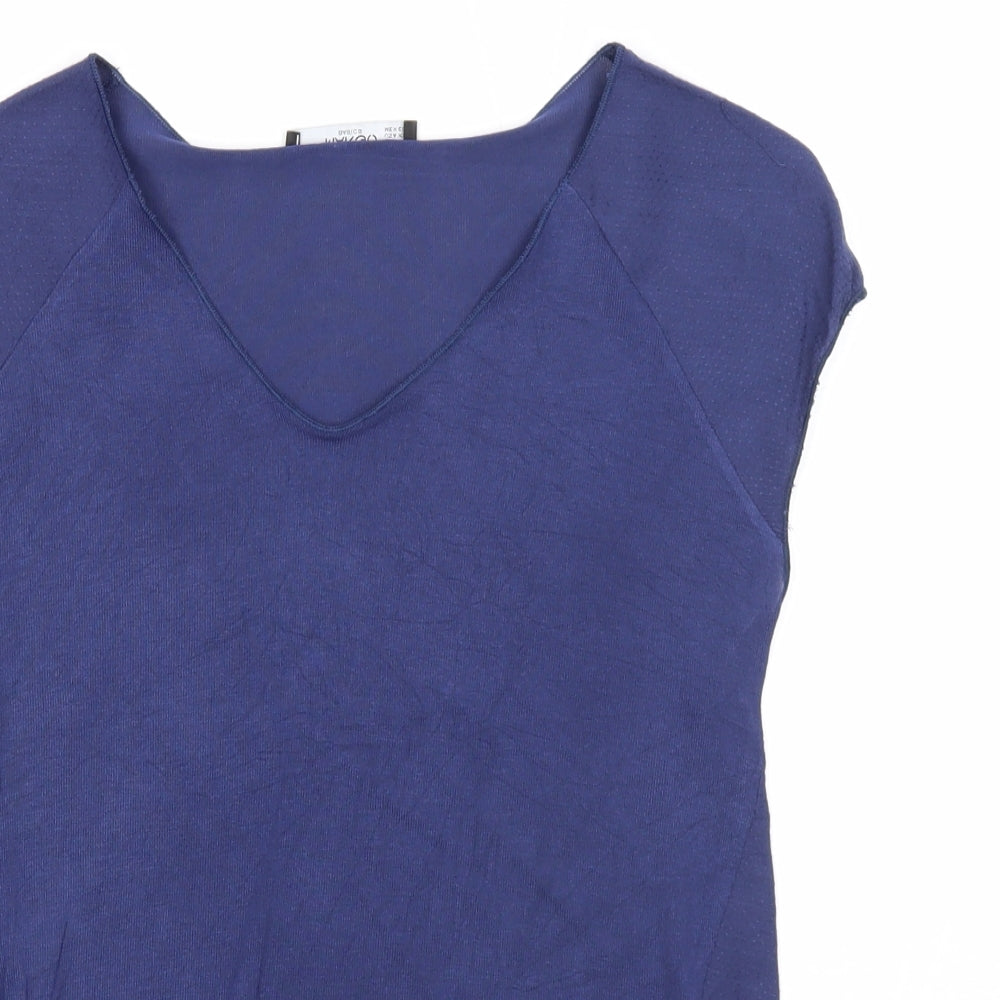Womens UK Size XS Mango Blue Basic T-Shirt