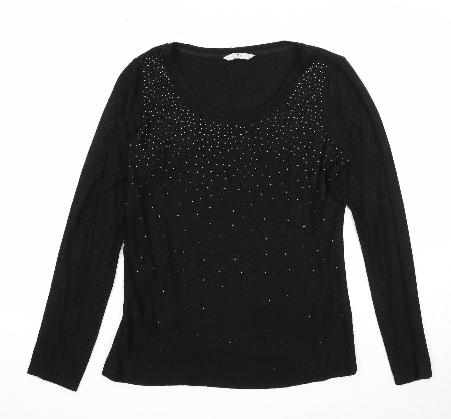 TU Womens Black Scoop Neck Viscose Pullover Jumper Size 8