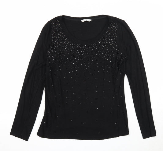 TU Womens Black Scoop Neck Viscose Pullover Jumper Size 8