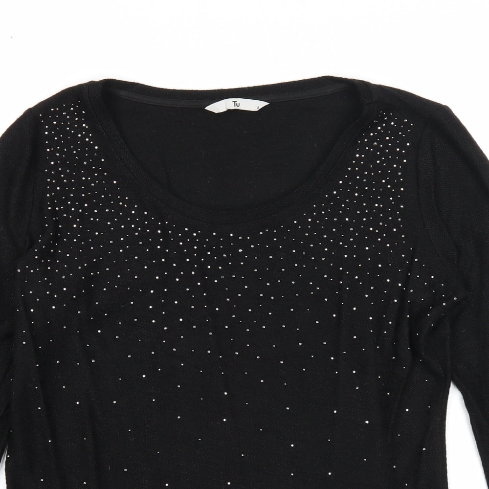 TU Womens Black Scoop Neck Viscose Pullover Jumper Size 8