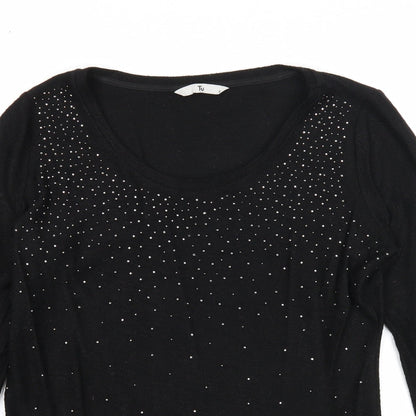 TU Womens Black Scoop Neck Viscose Pullover Jumper Size 8
