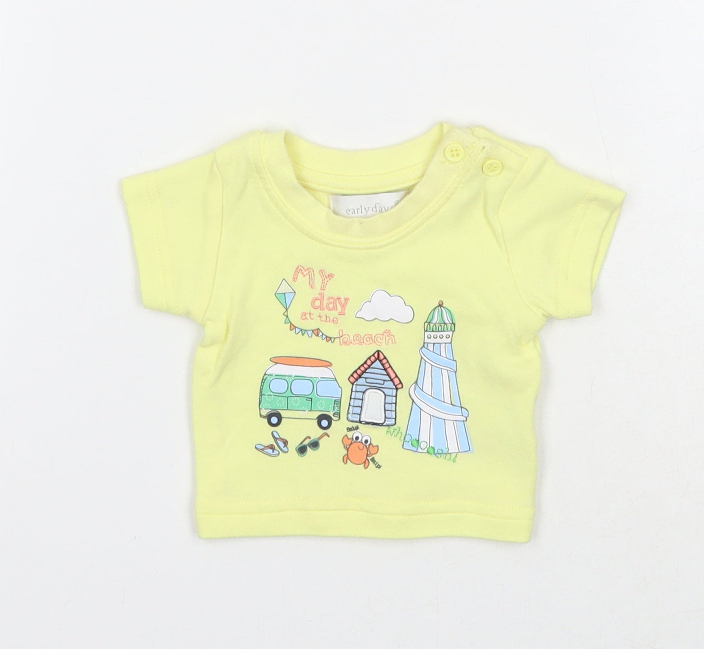 Earlydays Girls Yellow Cotton Basic T-Shirt Size Newborn Round Neck Button - Beach