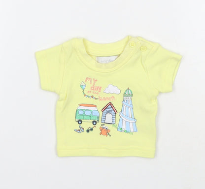 Earlydays Girls Yellow Cotton Basic T-Shirt Size Newborn Round Neck Button - Beach
