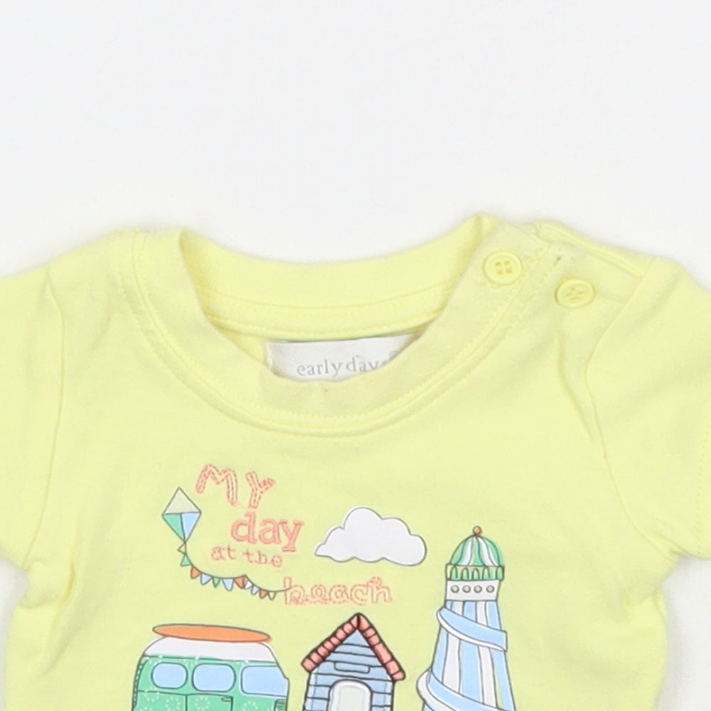Earlydays Girls Yellow Cotton Basic T-Shirt Size Newborn Round Neck Button - Beach
