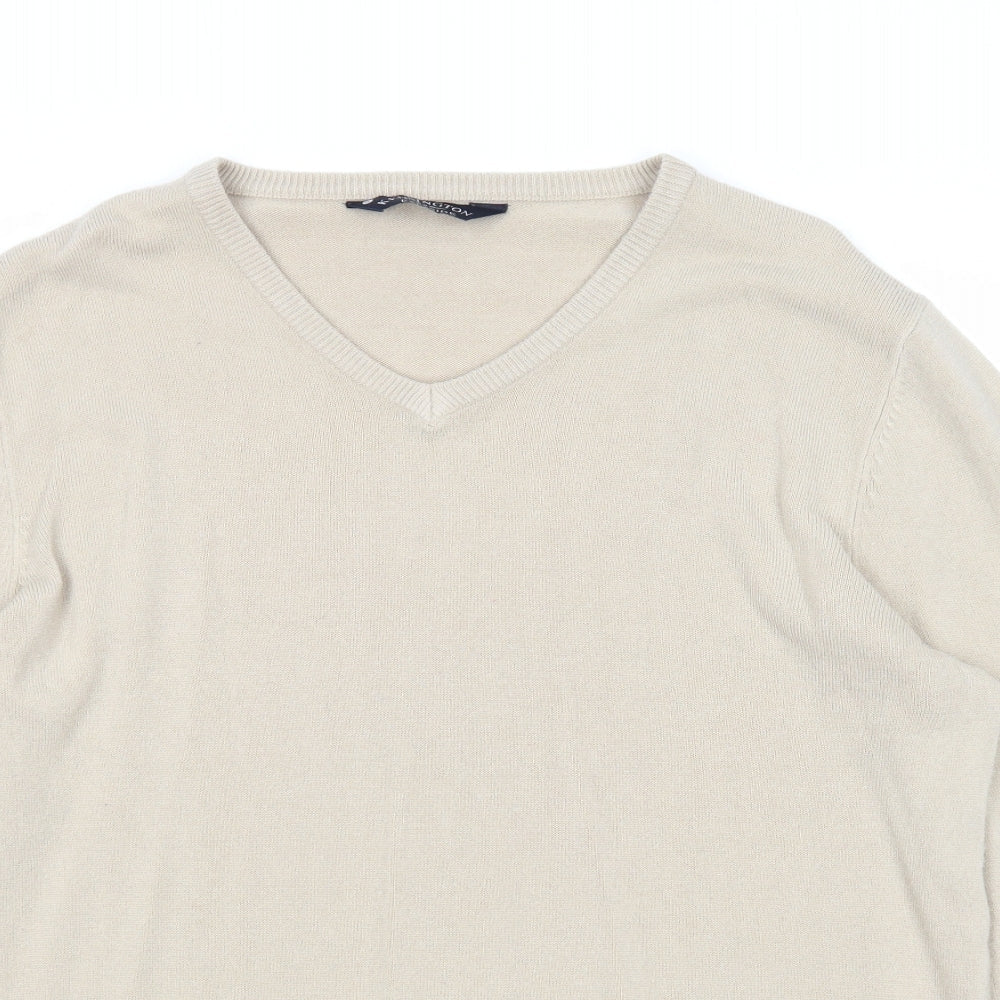 Kensington Mens Beige V-Neck Acrylic Pullover Jumper Size XL Long Sleeve
