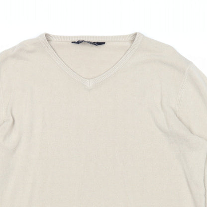 Kensington Mens Beige V-Neck Acrylic Pullover Jumper Size XL Long Sleeve
