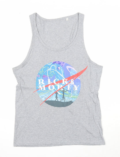 Stanley Stella Womens Grey Cotton Basic Tank Size M Scoop Neck - Rick & Morty
