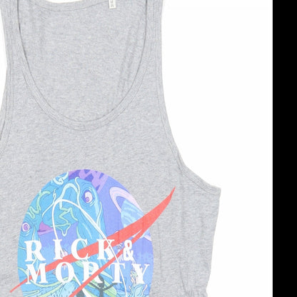Stanley Stella Womens Grey Cotton Basic Tank Size M Scoop Neck - Rick & Morty