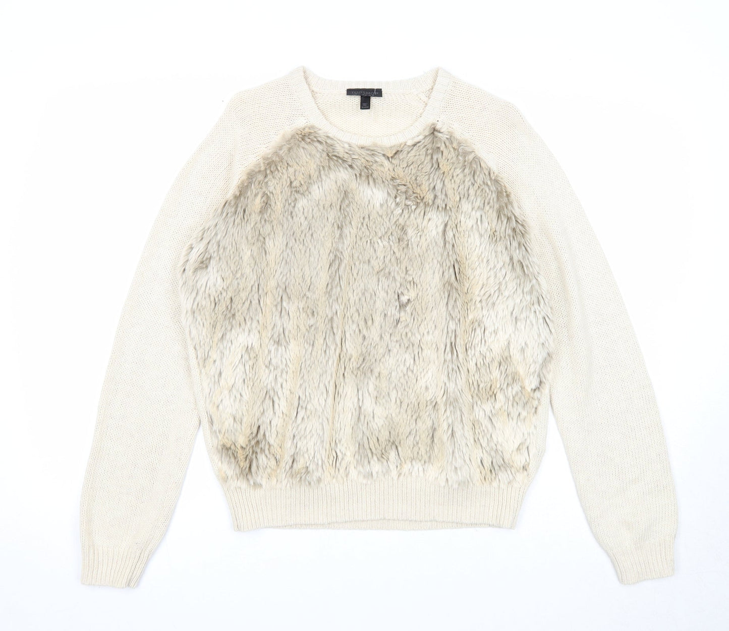 Topshop Womens Beige Acrylic Pullover Sweatshirt Size 10 Pullover
