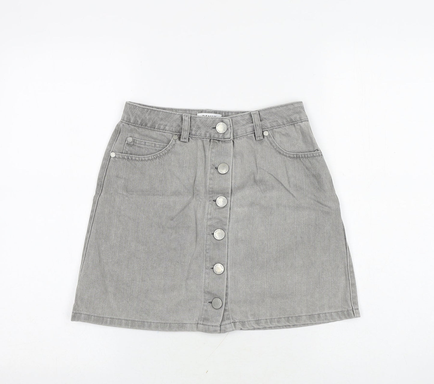 Miss Selfridge Womens Grey Cotton A-Line Skirt Size 6 Button