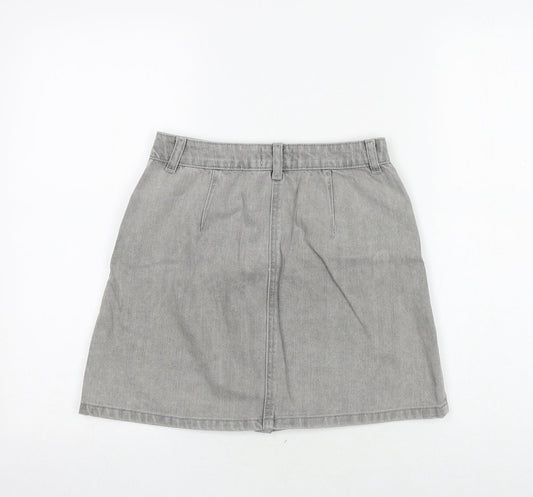 Miss Selfridge Womens Grey Cotton A-Line Skirt Size 6 Button