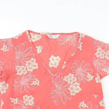 Collections Womens Pink Floral Polyester Basic Blouse Size 12 V-Neck