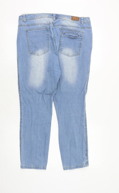 SOFT GREY Womens Blue Cotton Straight Jeans Size 12 Regular Zip