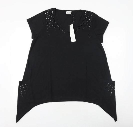 Being Casual Womens Black Polyester Basic T-Shirt Size 14 Round Neck