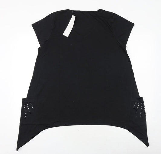 Being Casual Womens Black Polyester Basic T-Shirt Size 14 Round Neck