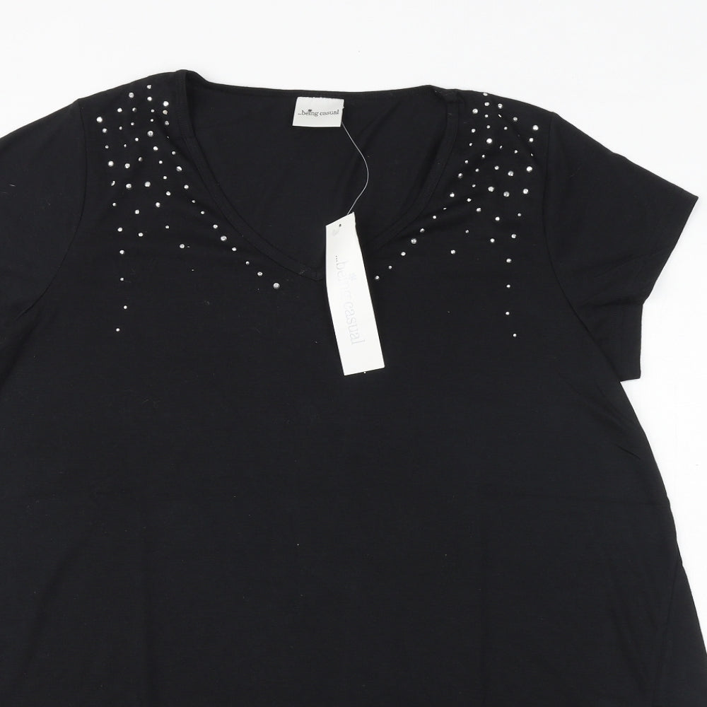 Womens UK Size 14 Being Casual Black Basic T-Shirt