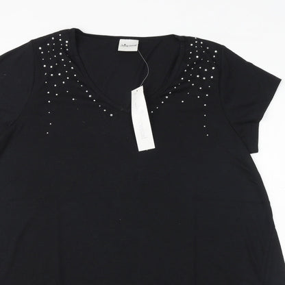 Womens UK Size 14 Being Casual Black Basic T-Shirt