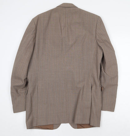 Quest Mens Brown Striped Polyester Jacket Suit Jacket Size 40 Regular