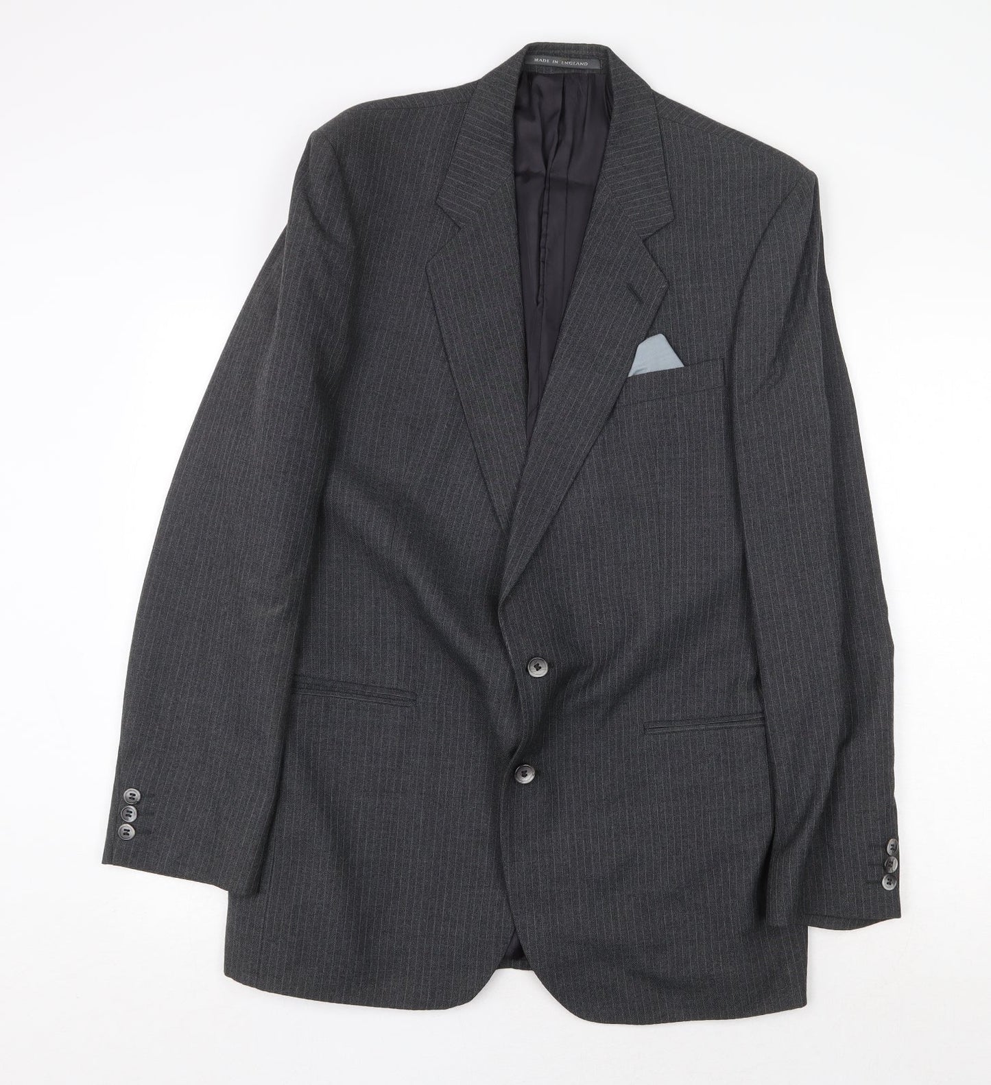 Mens UK Size 42 Pin Stripe Regular Grey Suit Jacket