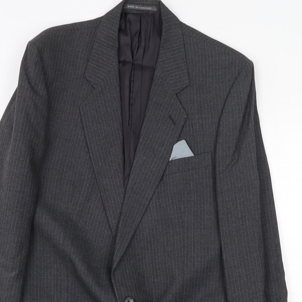 Mens UK Size 42 Pin Stripe Regular Grey Suit Jacket