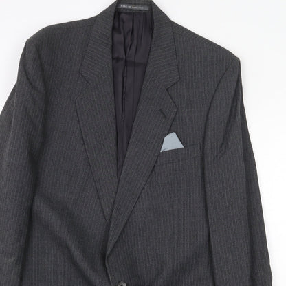 Mens UK Size 42 Pin Stripe Regular Grey Suit Jacket