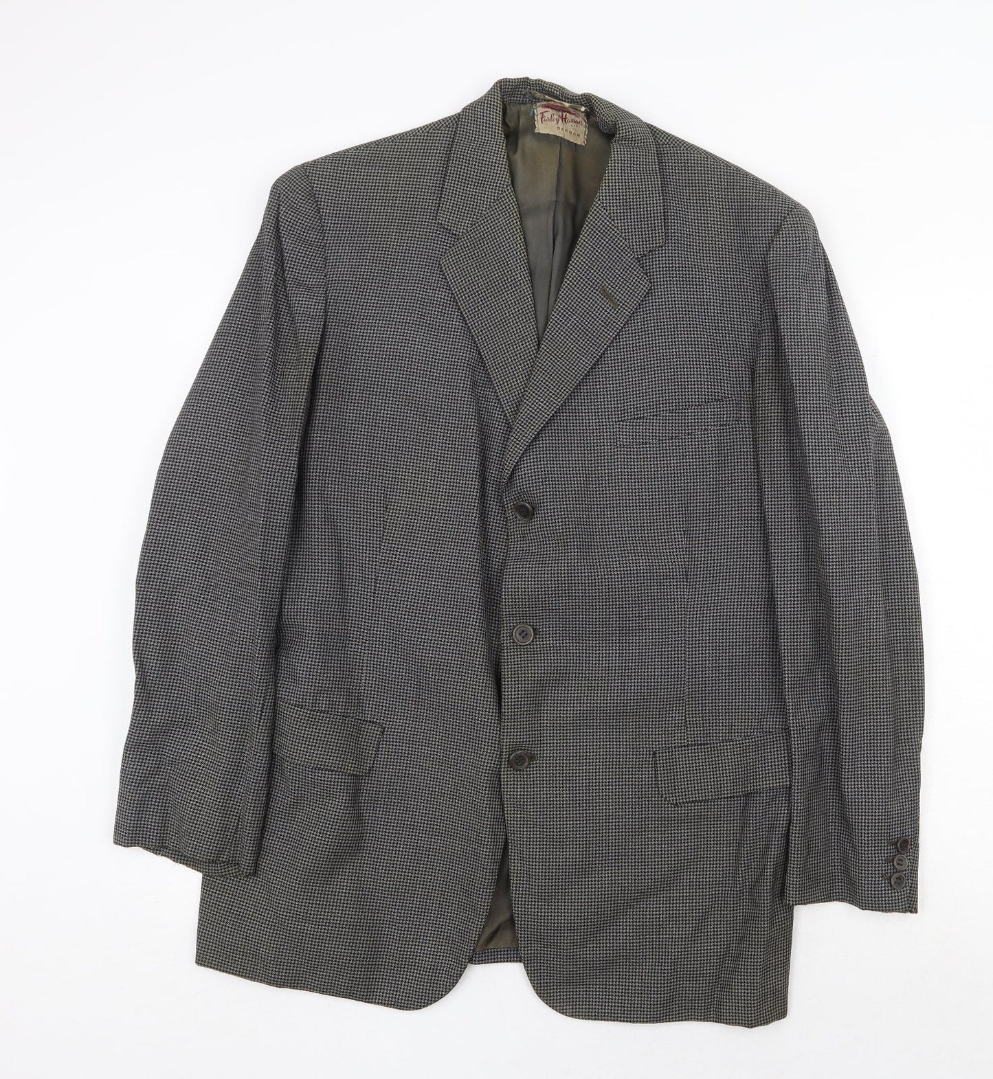 Furley Hassan Mens Grey Geometric Wool Jacket Blazer Size 44 Regular