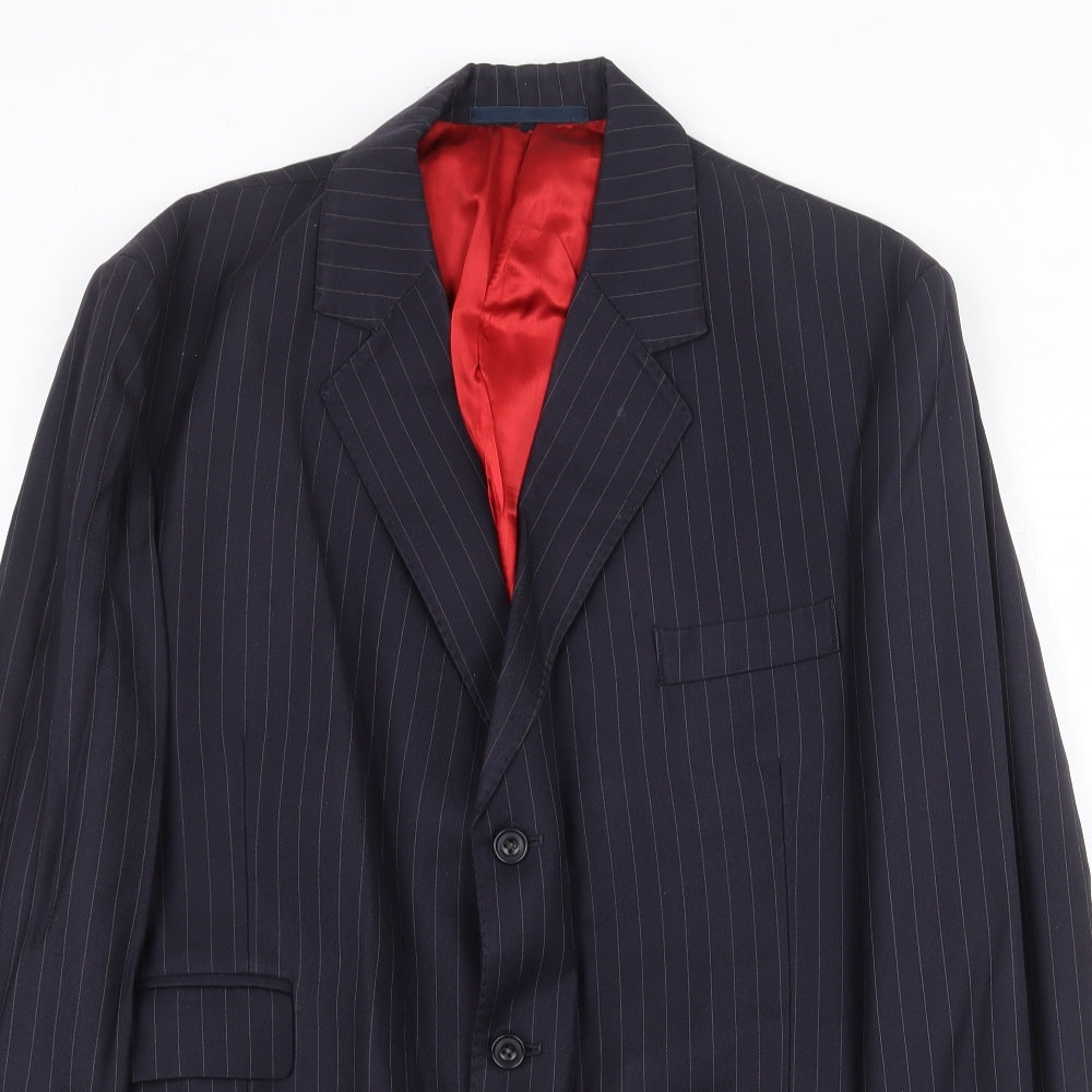 Outlook Mens Blue Striped Polyester Jacket Suit Jacket Size 44 Regular
