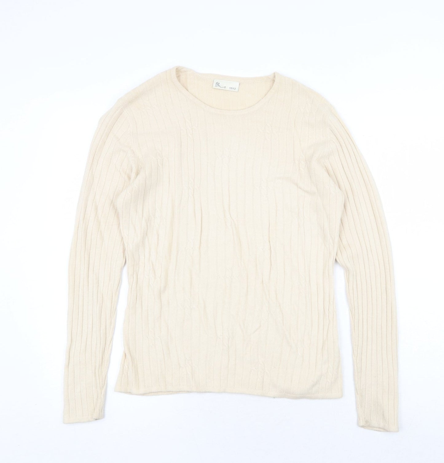 BHS Womens Beige Round Neck Acrylic Pullover Jumper Size 10 - Size 10/12