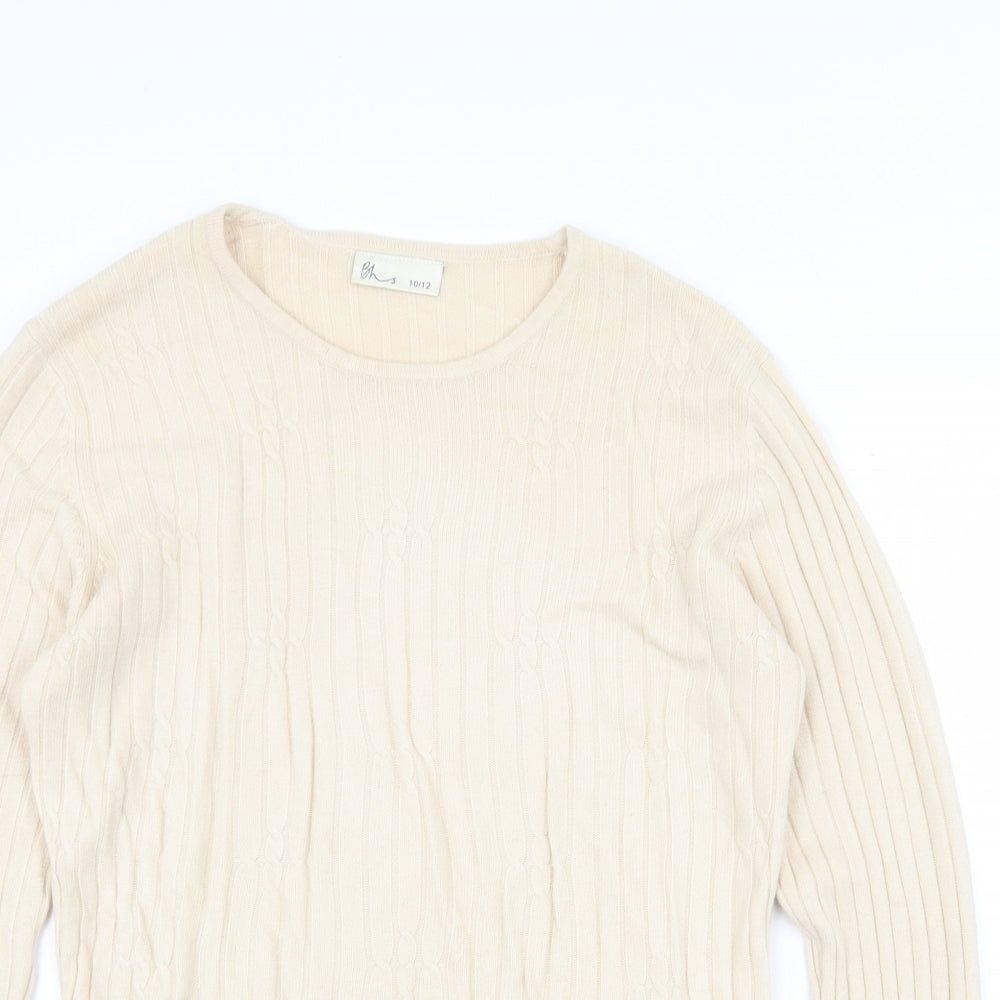 BHS Womens Beige Round Neck Acrylic Pullover Jumper Size 10 - Size 10/12