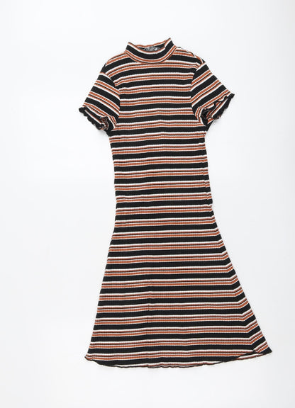 Primark Womens Multicoloured Striped Cotton Fit & Flare Size 4 Mock Neck Pullover