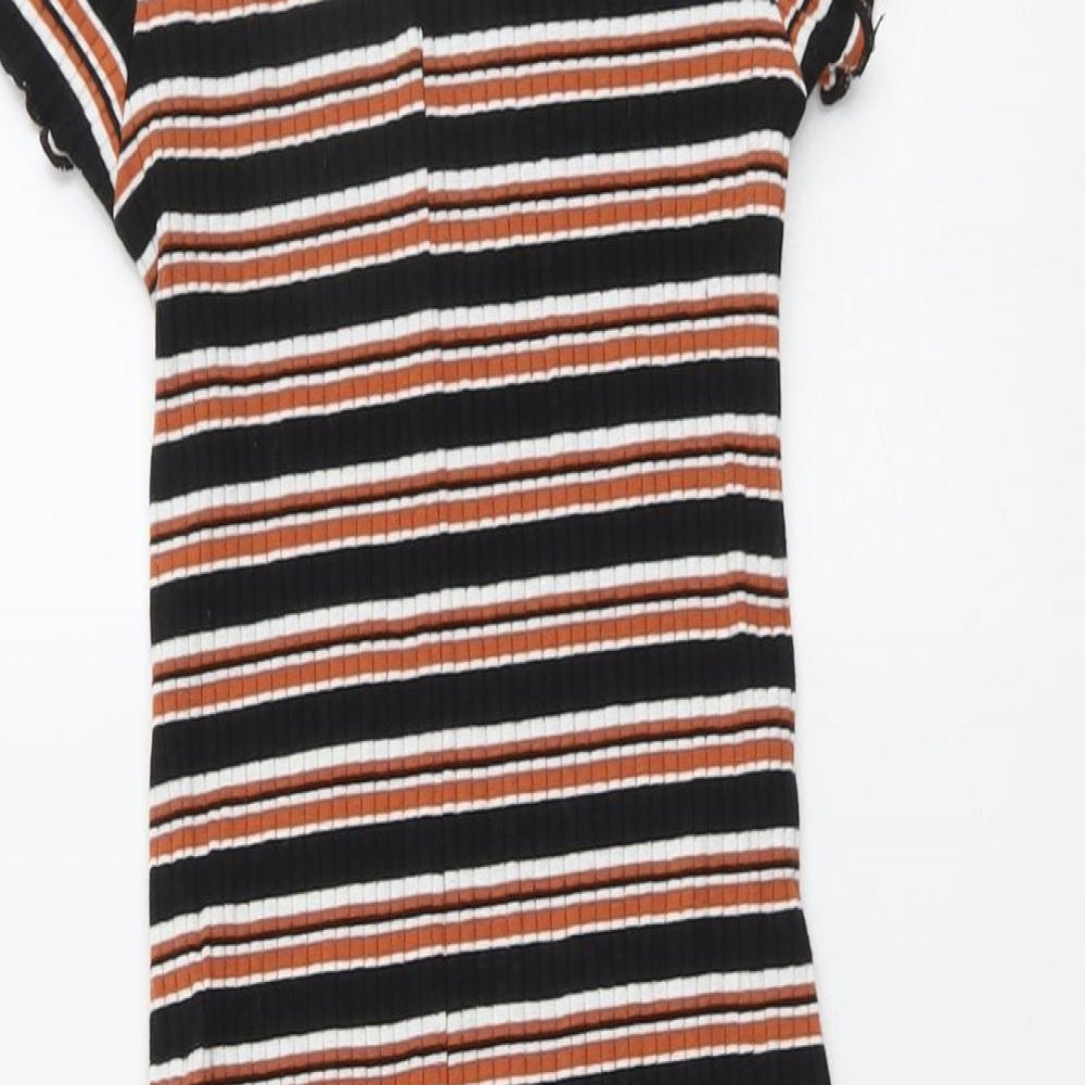 Primark Womens Multicoloured Striped Cotton Fit & Flare Size 4 Mock Neck Pullover