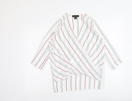 Atmosphere Womens White Striped Polyester Basic Blouse Size 10 V-Neck