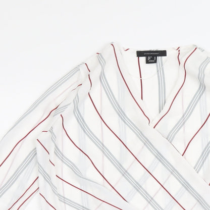 Atmosphere Womens White Striped Polyester Basic Blouse Size 10 V-Neck