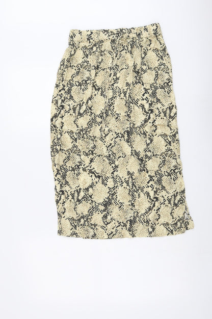 Marks and Spencer Womens Beige Animal Print Viscose A-Line Skirt Size 10 Drawstring - Snakeskin Pattern