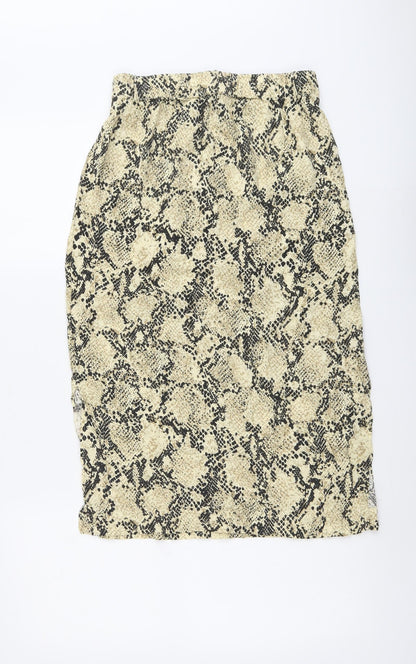 Marks and Spencer Womens Beige Animal Print Viscose A-Line Skirt Size 10 Drawstring - Snakeskin Pattern