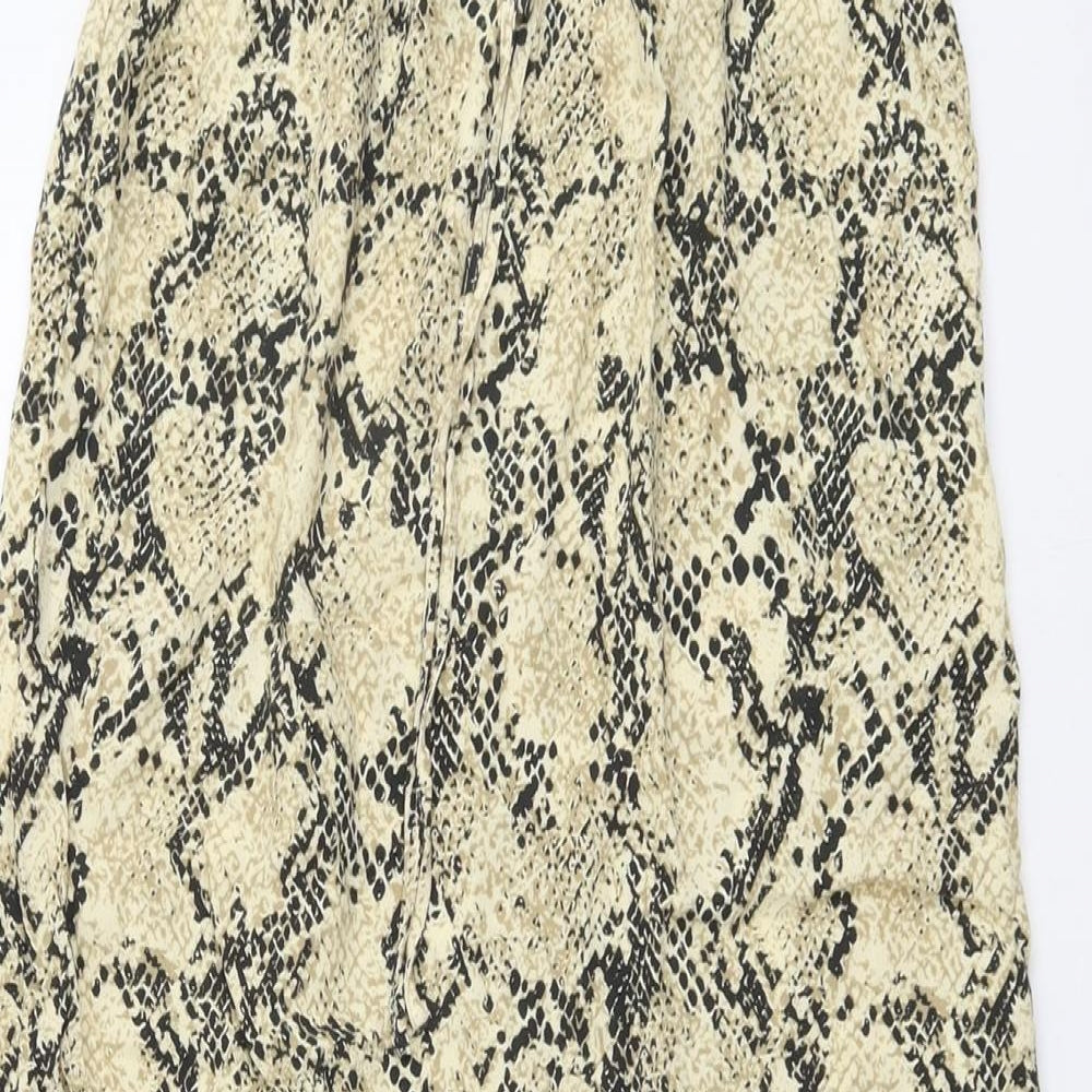 Marks and Spencer Womens Beige Animal Print Viscose A-Line Skirt Size 10 Drawstring - Snakeskin Pattern