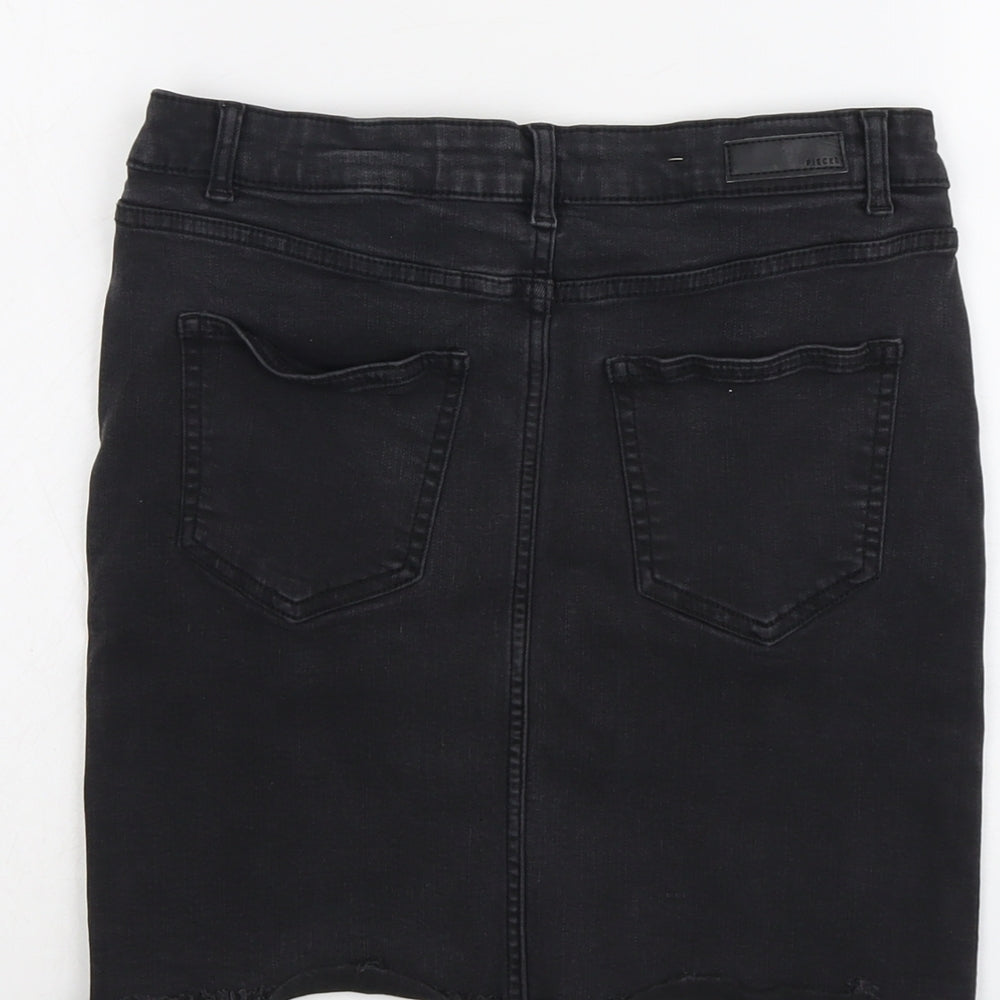 Pieces Womens Grey Cotton A-Line Skirt Size L Button