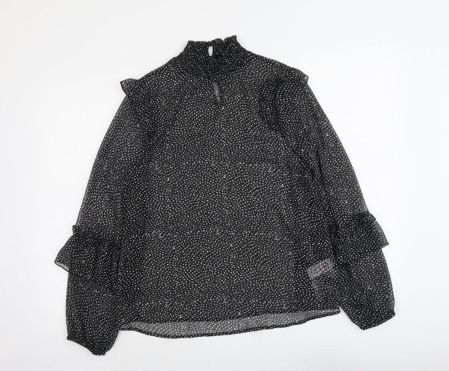 Papaya Womens Black Geometric Polyester Basic Blouse Size 10 High Neck