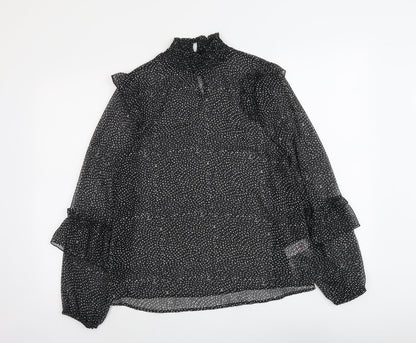 Papaya Womens Black Geometric Polyester Basic Blouse Size 10 High Neck