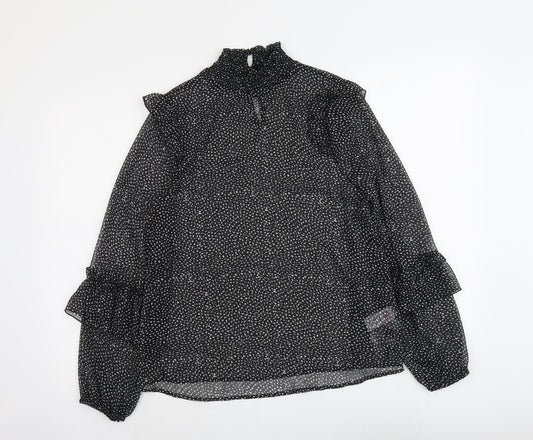 Papaya Womens Black Geometric Polyester Basic Blouse Size 10 High Neck