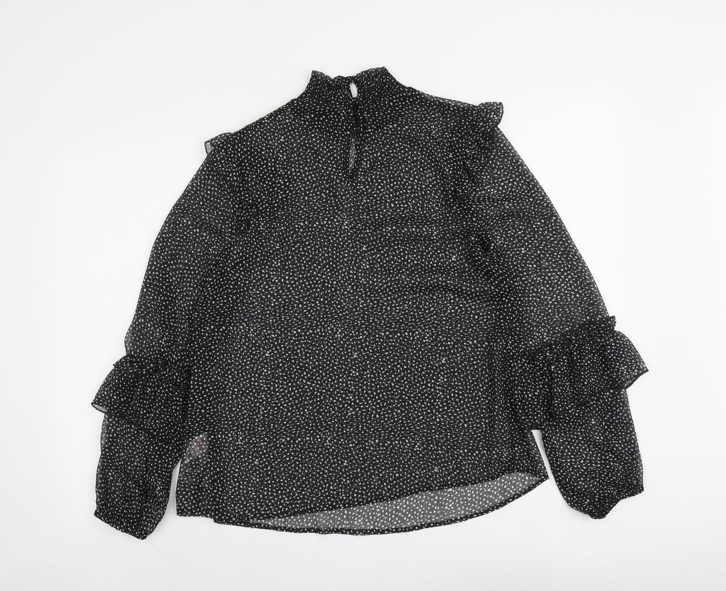 Papaya Womens Black Geometric Polyester Basic Blouse Size 10 High Neck